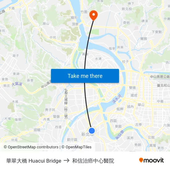 華翠大橋 Huacui Bridge to 和信治癌中心醫院 map