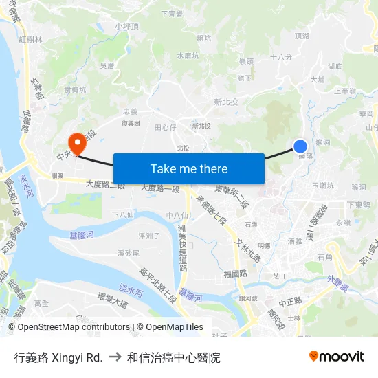 行義路 Xingyi Rd. to 和信治癌中心醫院 map