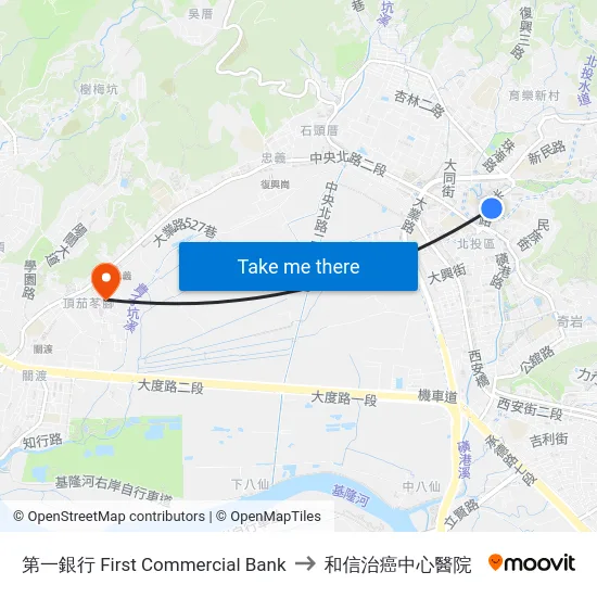 第一銀行 First Commercial Bank to 和信治癌中心醫院 map