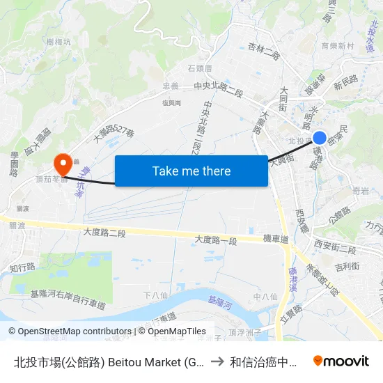 北投市場(公館路) Beitou Market (Gongguan) to 和信治癌中心醫院 map