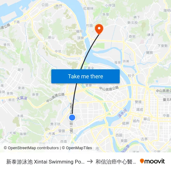 新泰游泳池 Xintai Swimming Pool to 和信治癌中心醫院 map
