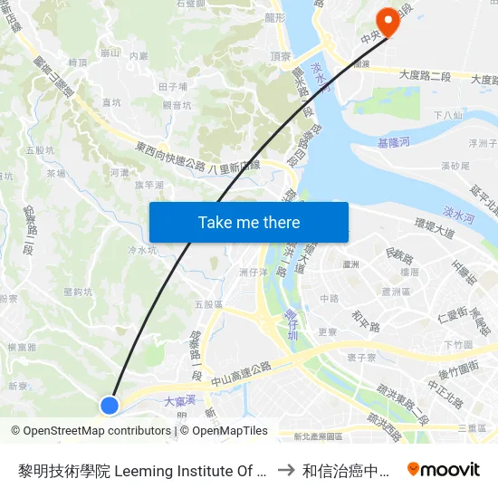 黎明技術學院 Leeming Institute Of Technology to 和信治癌中心醫院 map