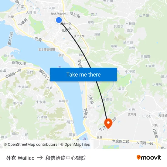 外寮 Wailiao to 和信治癌中心醫院 map