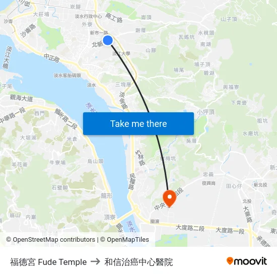 福德宮 Fude Temple to 和信治癌中心醫院 map