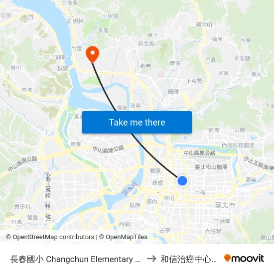 長春國小 Changchun Elementary School to 和信治癌中心醫院 map