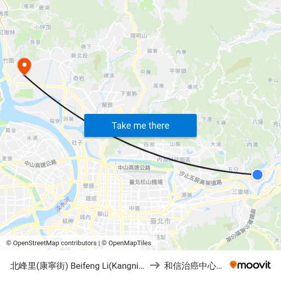 北峰里(康寧街) Beifeng Li(Kangning St.) to 和信治癌中心醫院 map