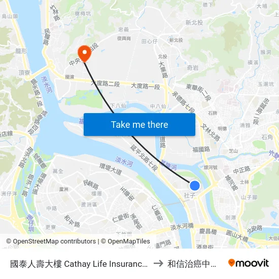 國泰人壽大樓 Cathay Life Insurance Building to 和信治癌中心醫院 map