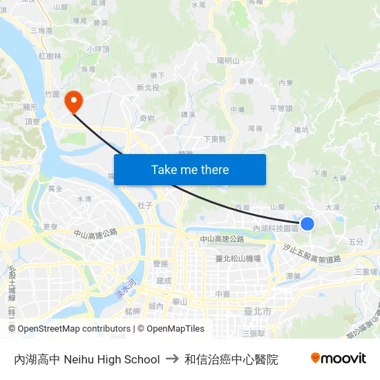 內湖高中 Neihu High School to 和信治癌中心醫院 map