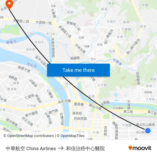 中華航空 China Airlines to 和信治癌中心醫院 map