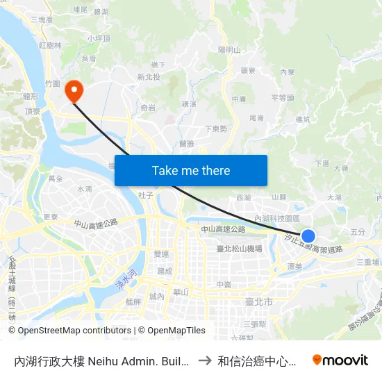 內湖行政大樓 Neihu Admin. Building to 和信治癌中心醫院 map