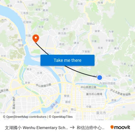 文湖國小 Wenhu Elementary School to 和信治癌中心醫院 map