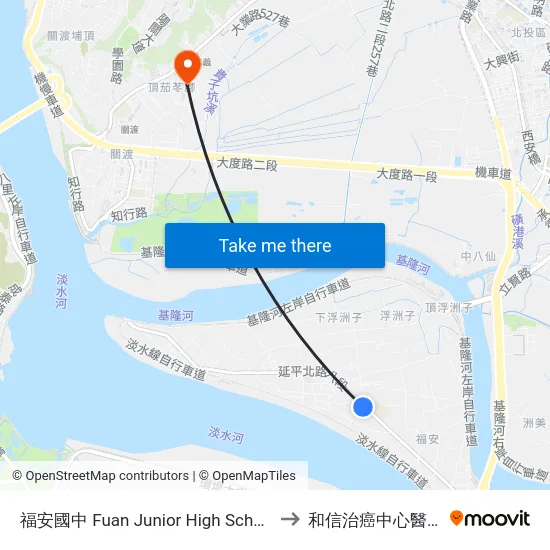福安國中 Fuan Junior High School to 和信治癌中心醫院 map