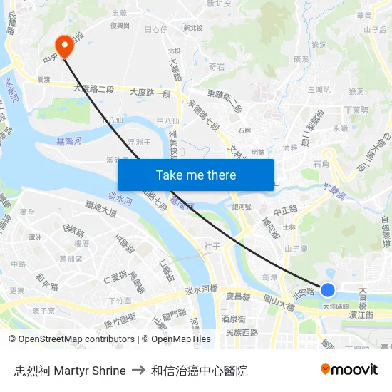 忠烈祠 Martyr Shrine to 和信治癌中心醫院 map