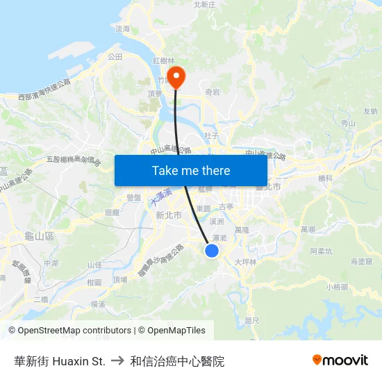 華新街 Huaxin St. to 和信治癌中心醫院 map