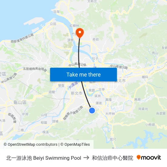 北一游泳池 Beiyi Swimming Pool to 和信治癌中心醫院 map