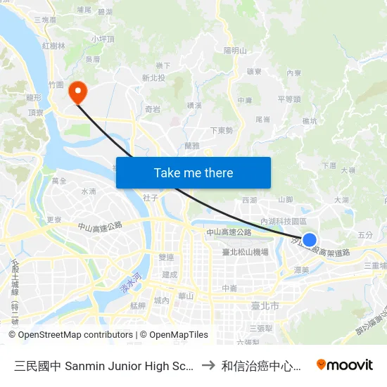 三民國中 Sanmin Junior High School to 和信治癌中心醫院 map