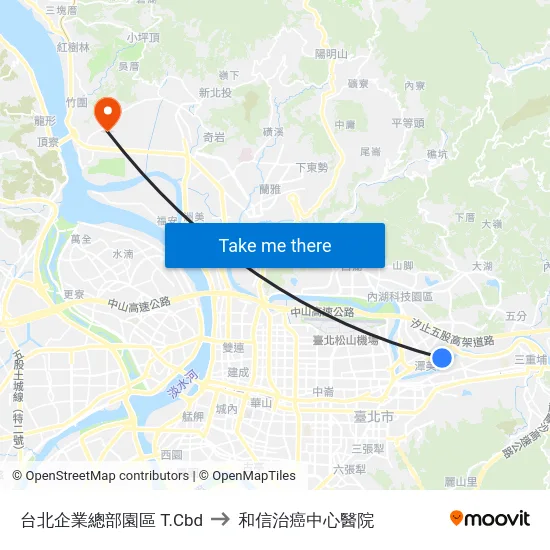 台北企業總部園區 T.Cbd to 和信治癌中心醫院 map