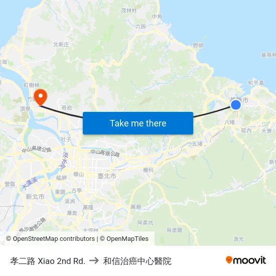 孝二路 Xiao 2nd Rd. to 和信治癌中心醫院 map