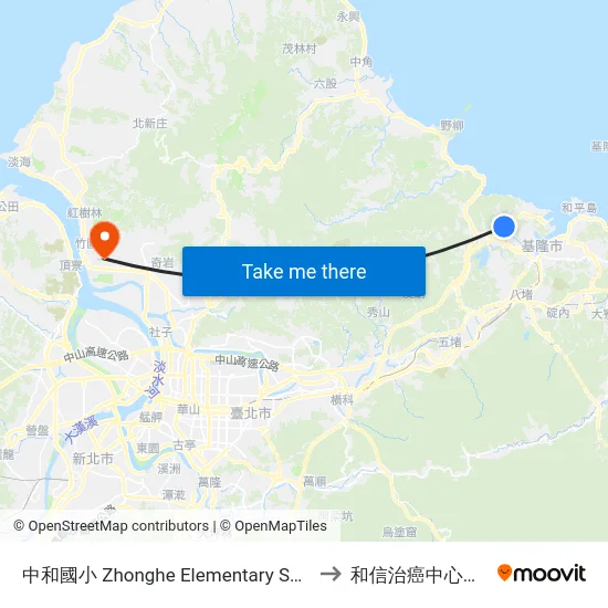 中和國小 Zhonghe Elementary School to 和信治癌中心醫院 map