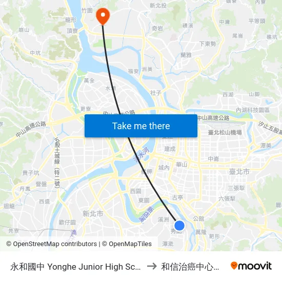 永和國中 Yonghe Junior High School to 和信治癌中心醫院 map