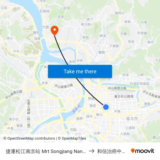 捷運松江南京站 Mrt Songjiang Nanjing Station to 和信治癌中心醫院 map