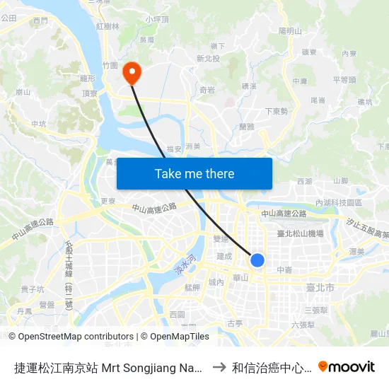 捷運松江南京站 Mrt Songjiang Nanjing Sta. to 和信治癌中心醫院 map