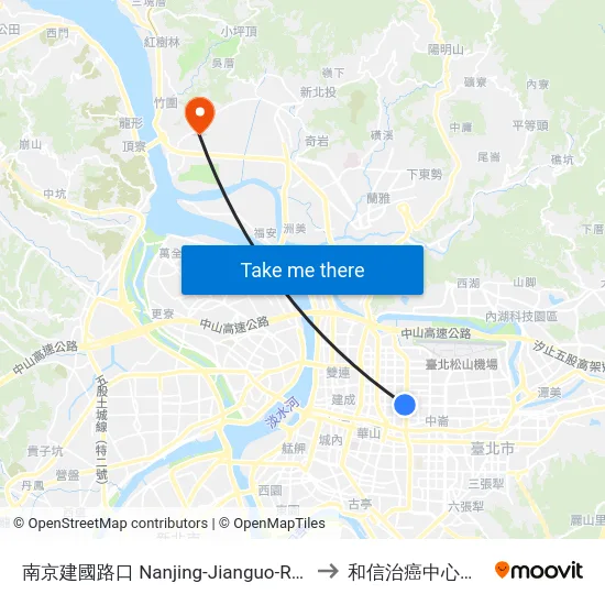 南京建國路口 Nanjing-Jianguo-Roads to 和信治癌中心醫院 map