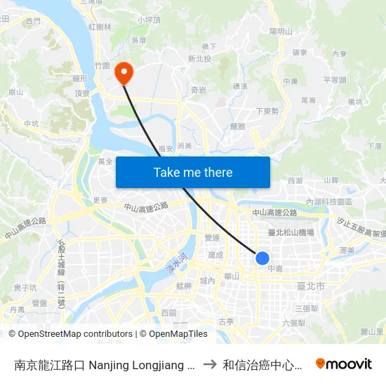 南京龍江路口 Nanjing Longjiang Road to 和信治癌中心醫院 map