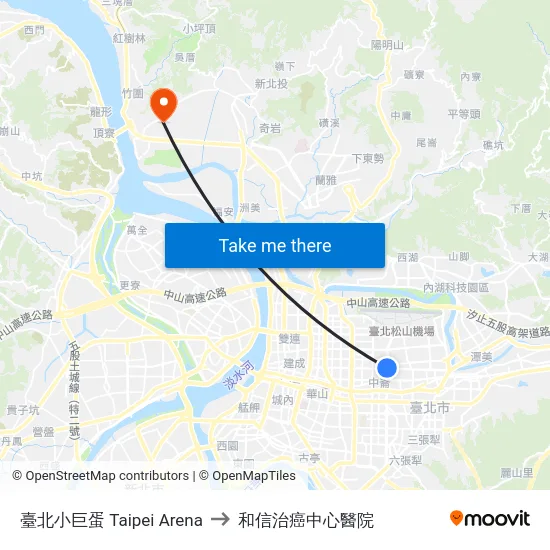 臺北小巨蛋 Taipei Arena to 和信治癌中心醫院 map