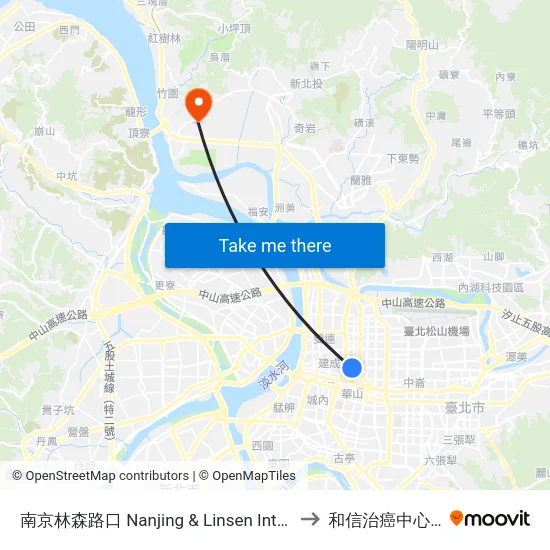 南京林森路口 Nanjing & Linsen Intersection to 和信治癌中心醫院 map