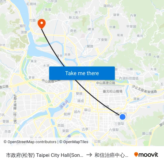 市政府(松智) Taipei City Hall(Songzhi) to 和信治癌中心醫院 map