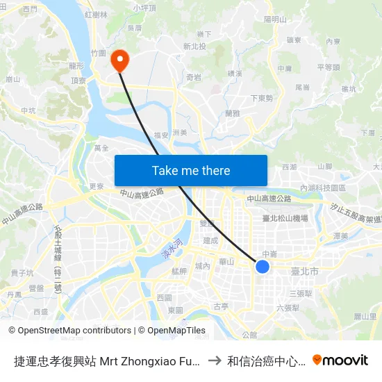 捷運忠孝復興站 Mrt Zhongxiao Fuxing Sta. to 和信治癌中心醫院 map