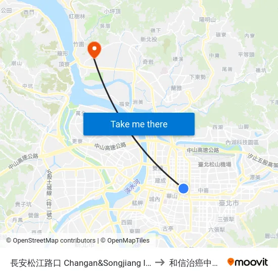 長安松江路口 Changan&Songjiang Intersection to 和信治癌中心醫院 map