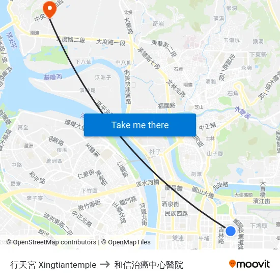 行天宮 Xingtiantemple to 和信治癌中心醫院 map