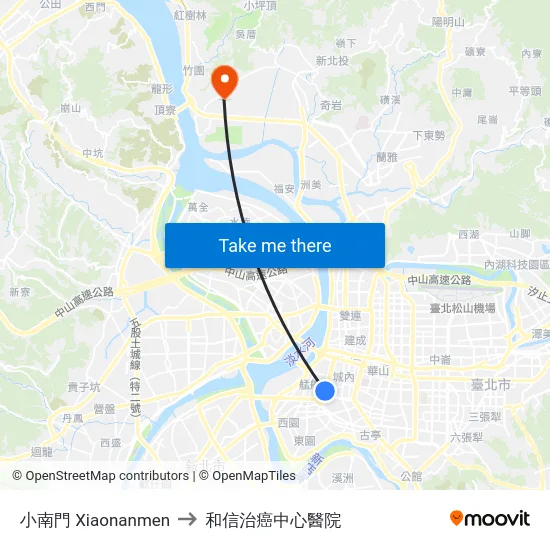 小南門 Xiaonanmen to 和信治癌中心醫院 map