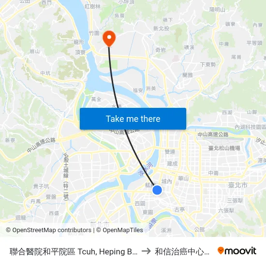 聯合醫院和平院區 Tcuh, Heping Branch to 和信治癌中心醫院 map