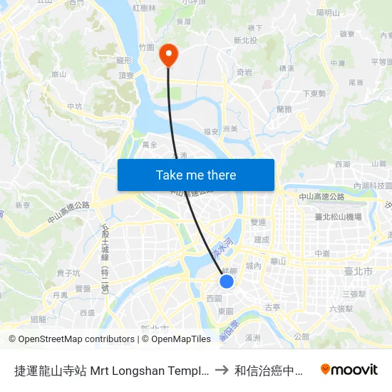 捷運龍山寺站 Mrt Longshan Temple Station to 和信治癌中心醫院 map