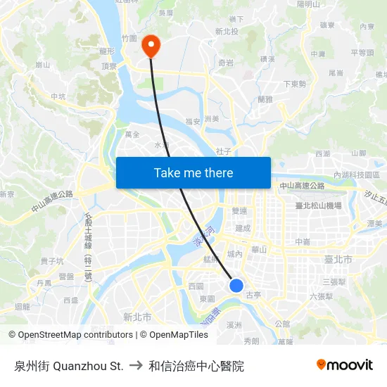 泉州街 Quanzhou St. to 和信治癌中心醫院 map