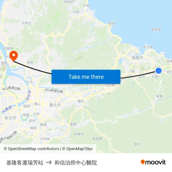 基隆客運瑞芳站 to 和信治癌中心醫院 map