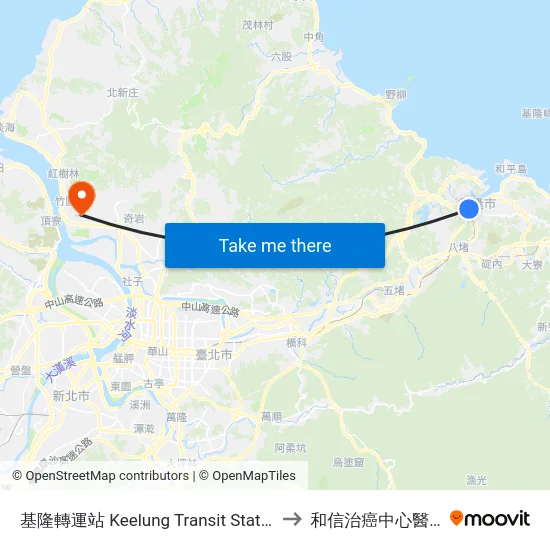 基隆轉運站 Keelung Transit Station to 和信治癌中心醫院 map