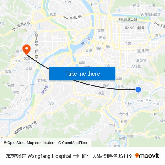 萬芳醫院 Wangfang Hospital to 輔仁大學濟時樓JS119 map