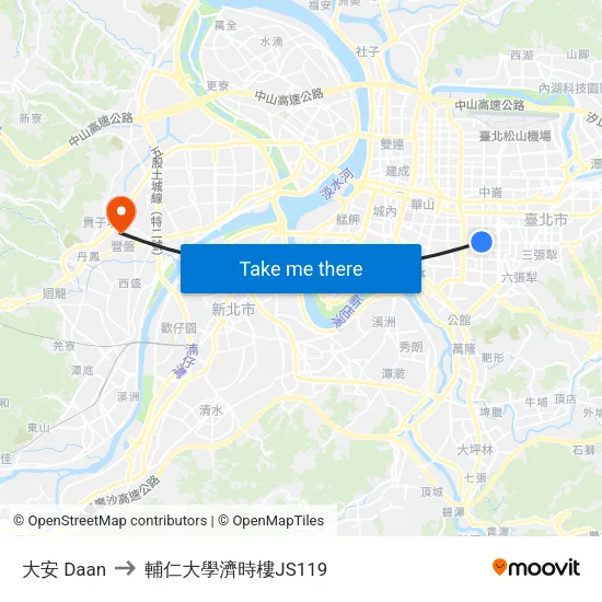 大安 Daan to 輔仁大學濟時樓JS119 map