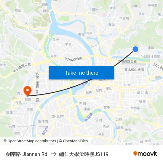 劍南路 Jiannan Rd. to 輔仁大學濟時樓JS119 map