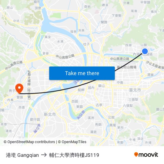 港墘 Gangqian to 輔仁大學濟時樓JS119 map