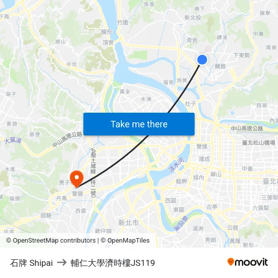 石牌 Shipai to 輔仁大學濟時樓JS119 map