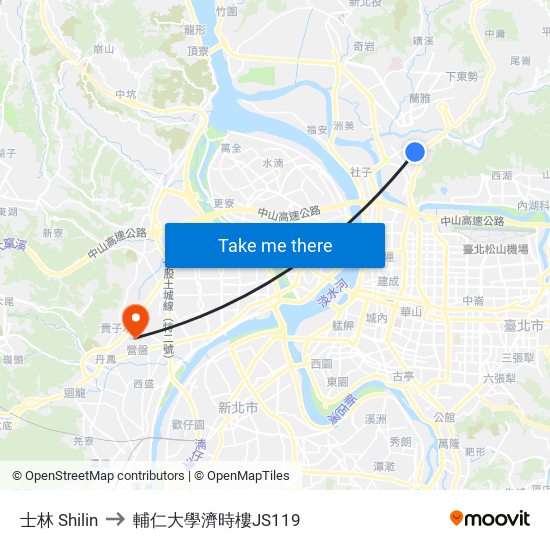 士林 Shilin to 輔仁大學濟時樓JS119 map