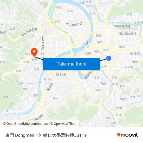 東門 Dongmen to 輔仁大學濟時樓JS119 map