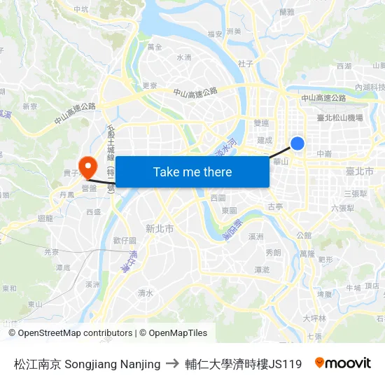 松江南京 Songjiang Nanjing to 輔仁大學濟時樓JS119 map