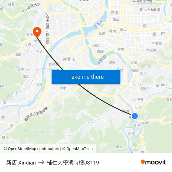 新店 Xindian to 輔仁大學濟時樓JS119 map