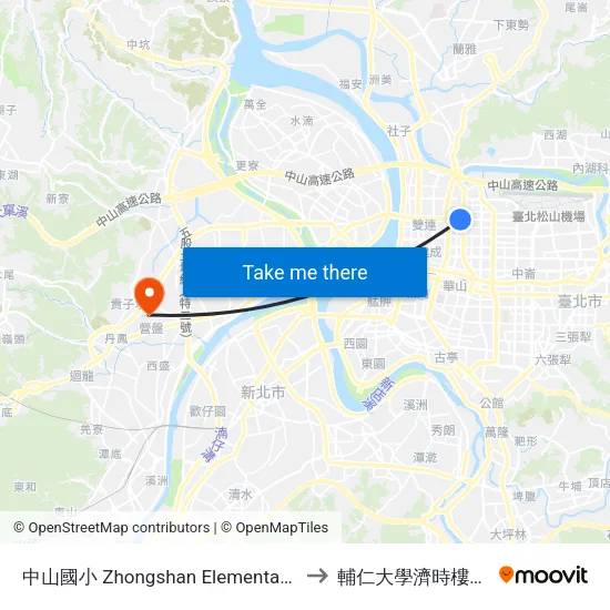 中山國小 Zhongshan Elementary School to 輔仁大學濟時樓JS119 map